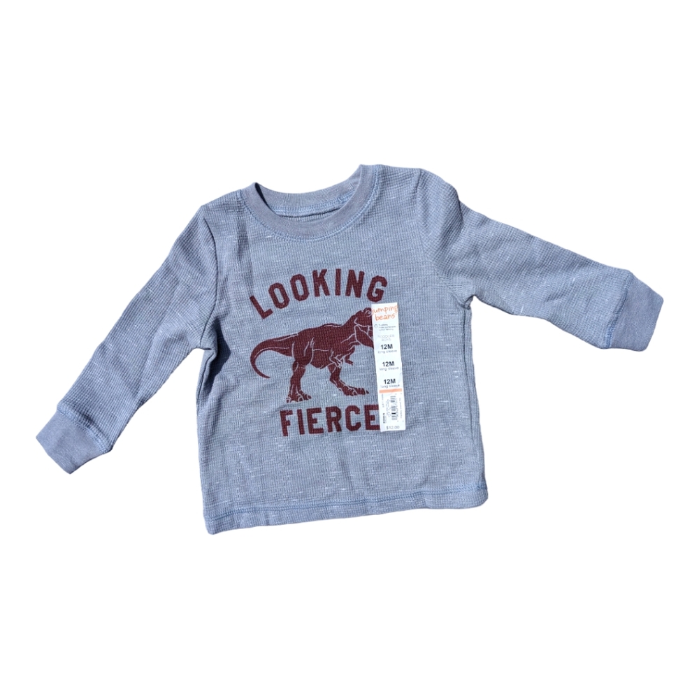 Jumping Beans Boys 12m "Looking Fierce" Dinosaur Thermal Graphic Long Sleeve Tee